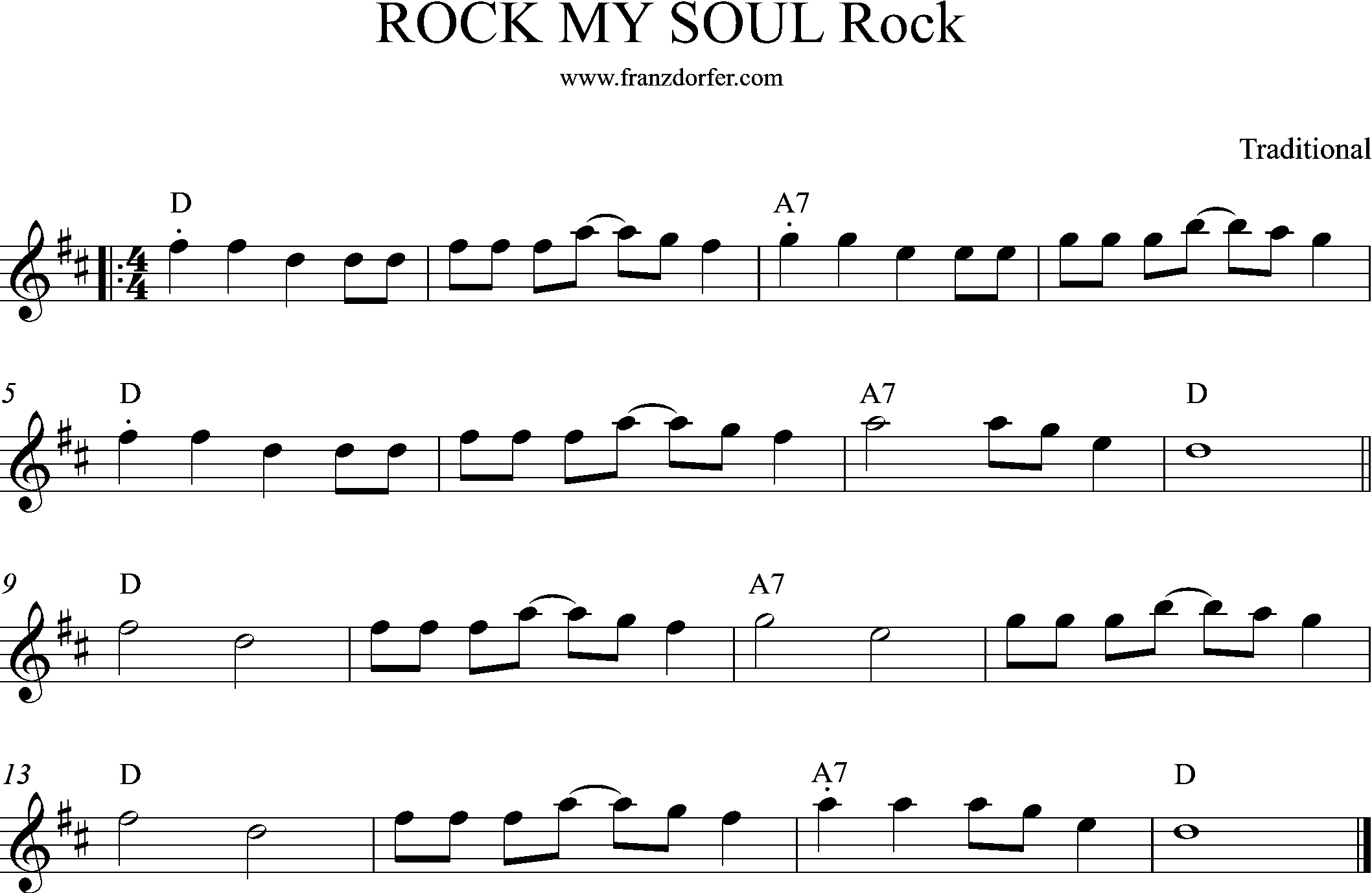 Noten Rock my Soul, D-Dur